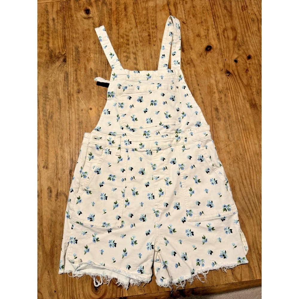 WeWoreWhat Slit Overall Short in Watercolor Ditsy Ivory Multi - Size M - Picture 3 of 12